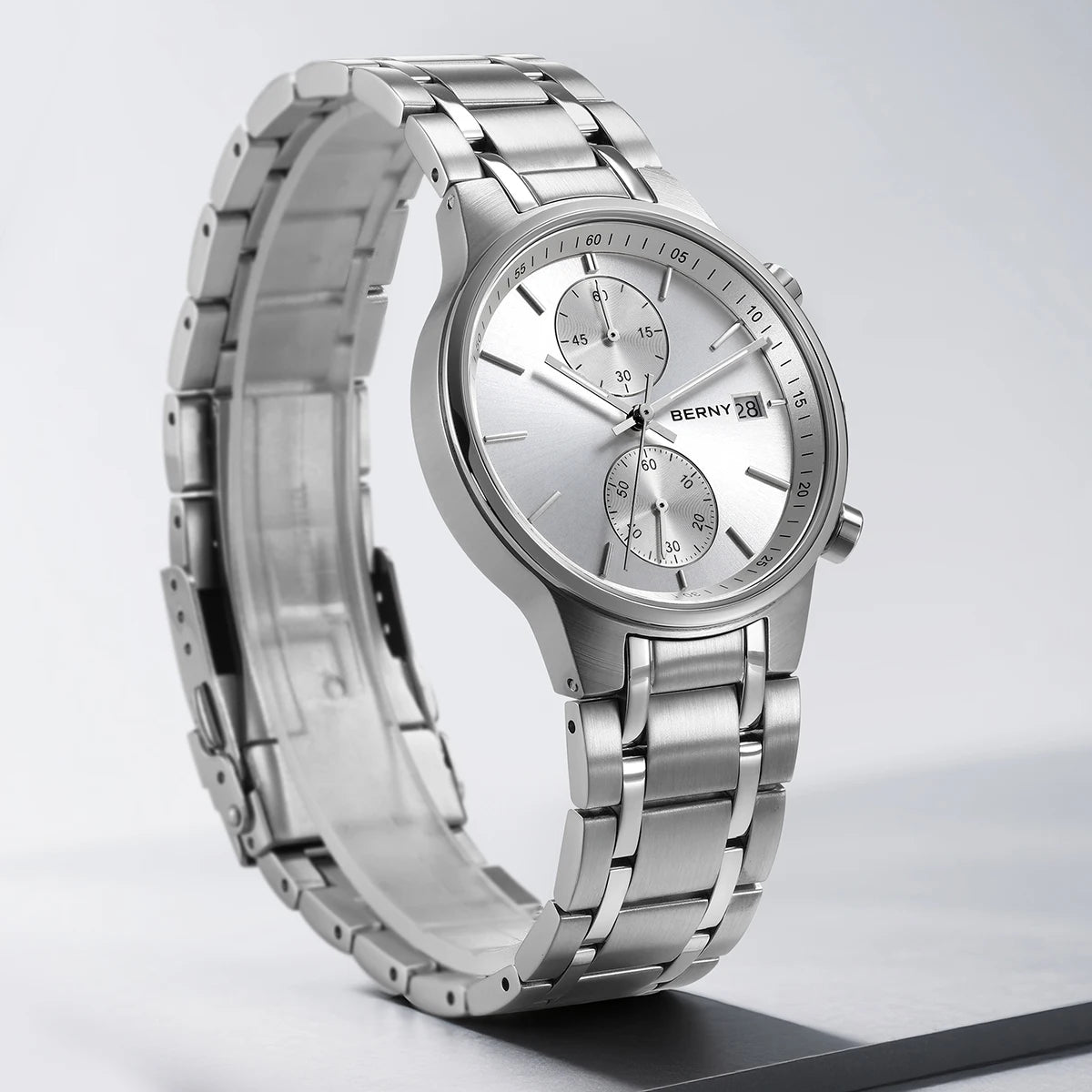 Montre pour homme BERNY – Chronographe multifonction à quartz, style décontracté et tendance, affichage de la date, aiguilles luminescentes, montre-bracelet sportive et colorée