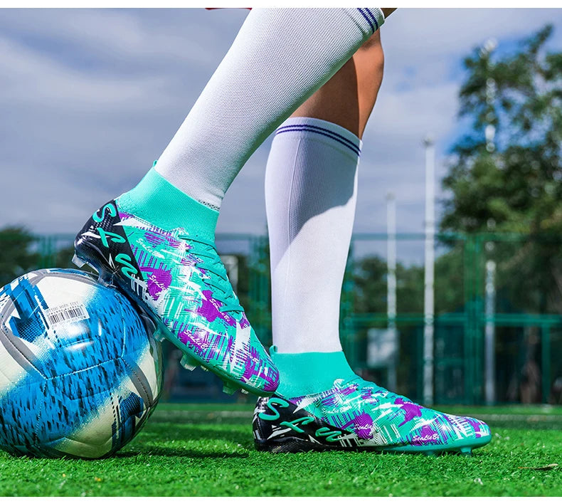 Sapatilhas de futebol de marca e estilo para homem e mulher, botas profissionais de campo, tamanho grande 46, pitões longos, chuteiras de futebol para homem