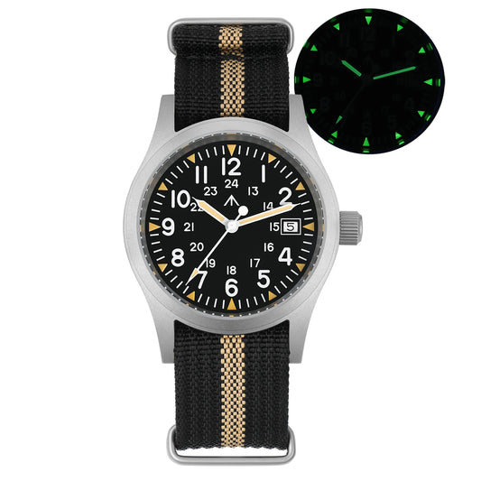 Militado ML05 Ronda 515 -koneisto, kenttäkellot, kaareva safiirikide, erittäin kirkas AR-pinnoite, rannekello 38 mm, vintage-kellot