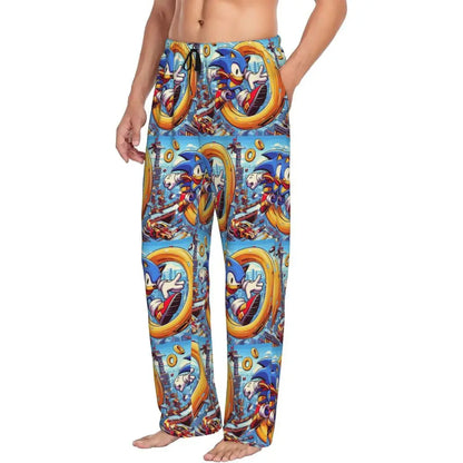 Pantalones de pijama personalizados para hombre con estampado «Soniced», con motivo de erizo, ropa de dormir, pantalones de estar por casa con bolsillos