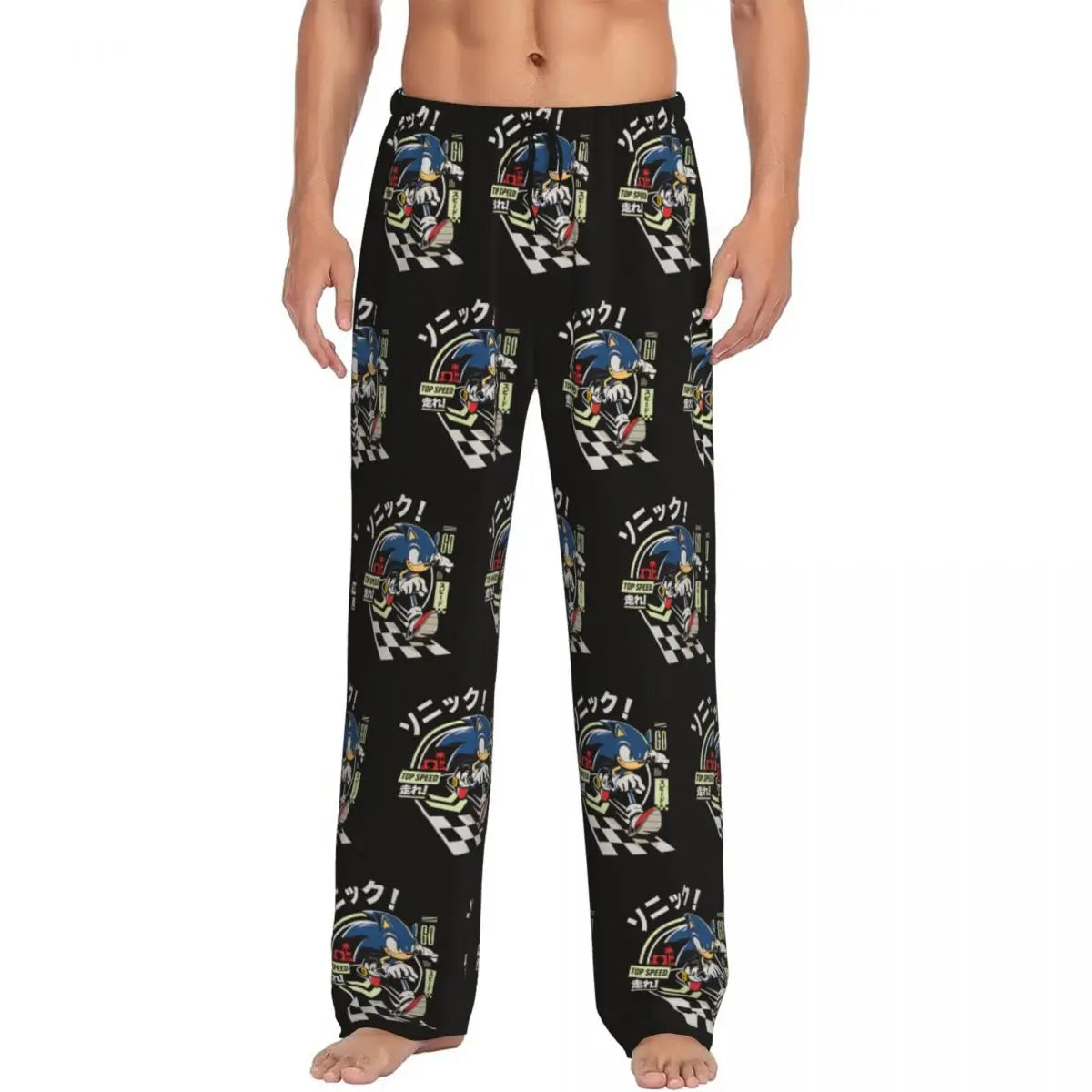 Pantalones de pijama personalizados para hombre con estampado «Soniced», con motivo de erizo, ropa de dormir, pantalones de estar por casa con bolsillos