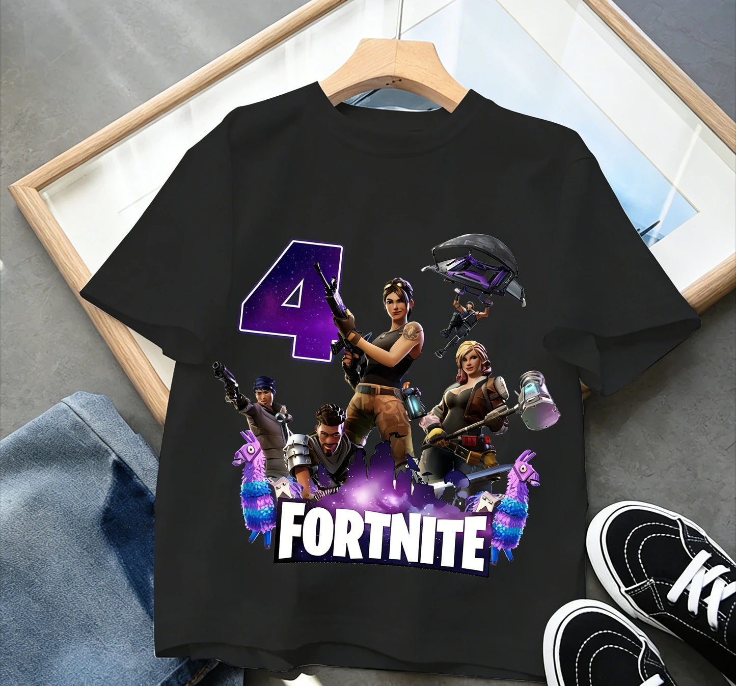 Dziecięca koszulka urodzinowa Fortnites z numerem dla dziewczynek i chłopców, letnia bawełniana koszulka dla niemowląt, imprezowy top z krótkim rękawem, prezent dla malucha