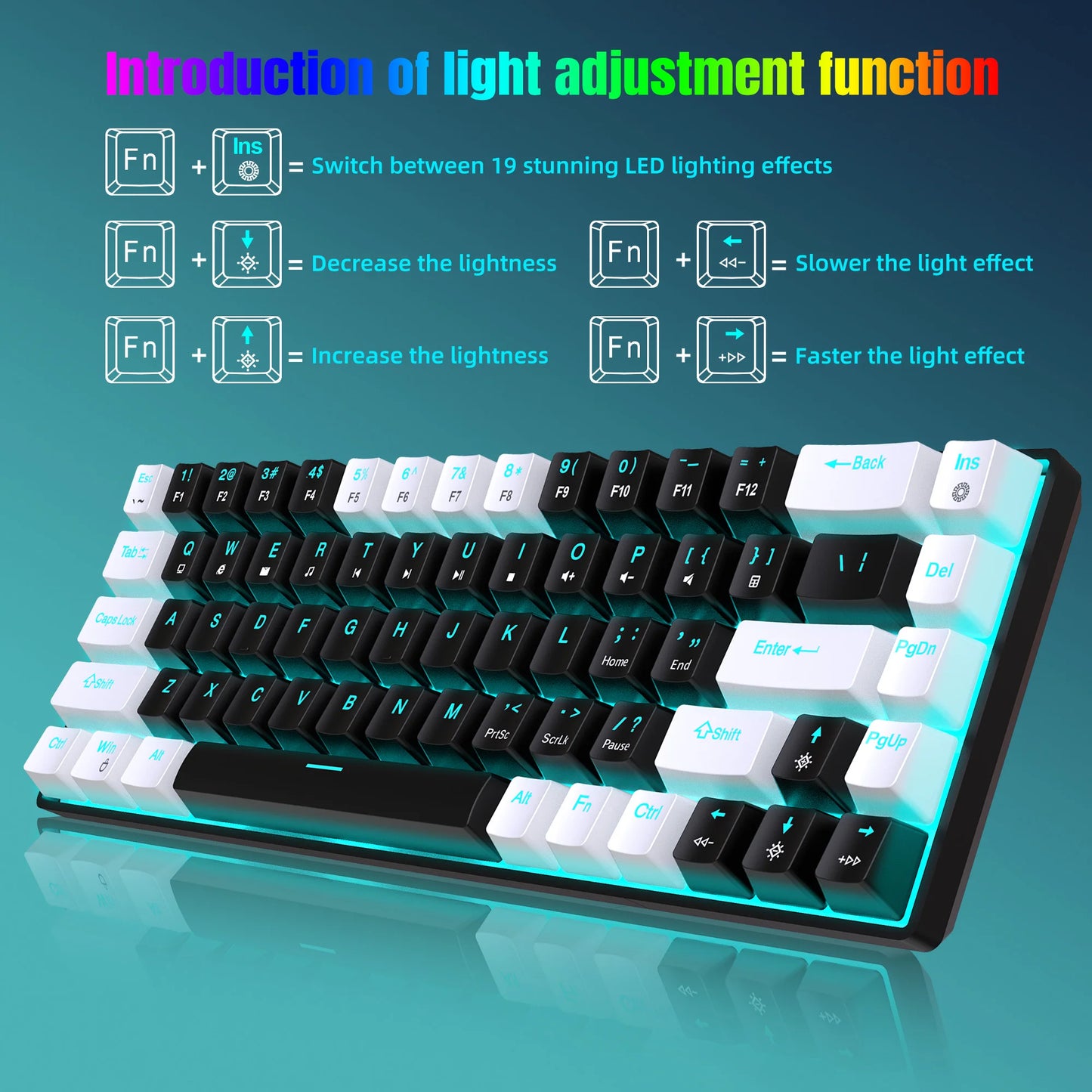 Hot sale HXSJ V800 68 key wired keyboard Hot swappable switch ergonomic ice blue backlight durability gaming mechanical keyboard