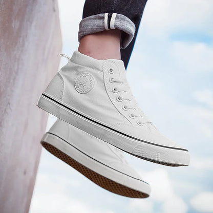 Baskets montantes en toile pour hommes, chaussures de Skate décontractées à lacets, toutes noires, pour étudiants, semelle plate, chaussures de Sport confortables