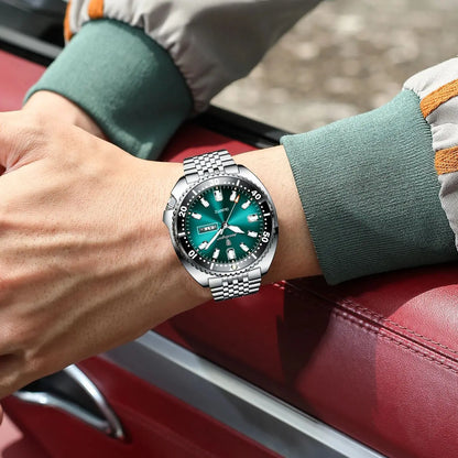 Montre homme POEDAGAR de luxe, style business, avec date et jour de la semaine, étanche et lumineuse, en acier inoxydable et à quartz.