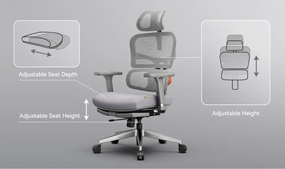 NEWTRAL NT002 Ergonomic Chair, Adaptive Lower Back Support, Adjustable Armrest Headrest Footrest, Gray, Cushioned 4D Armrest