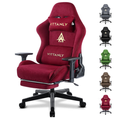 HAPIHAPPY Fashion Gaming Chair Genuine Leather Computer Office Chair with Footrest, Pocket Spring Cushion, Linkage Armrests, Ergonomic Game Chair