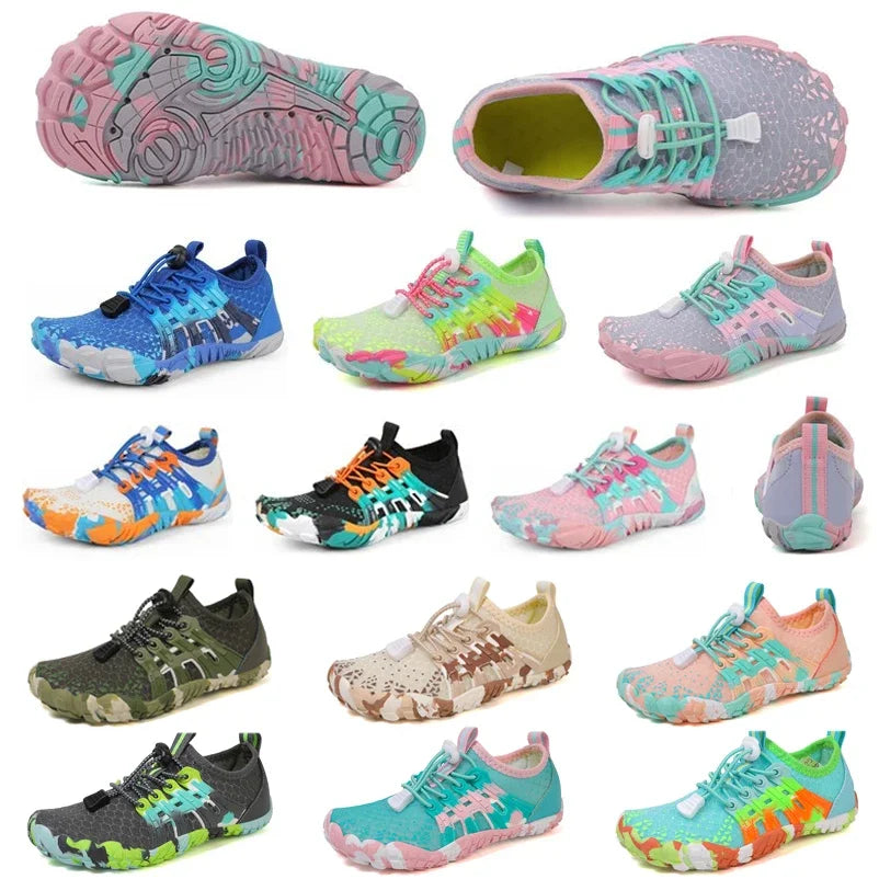 Men's and women's water shoes, upstream wading swimming barefoot five-finger aqua shoes, colorful beach seaside light unisex sneakers new