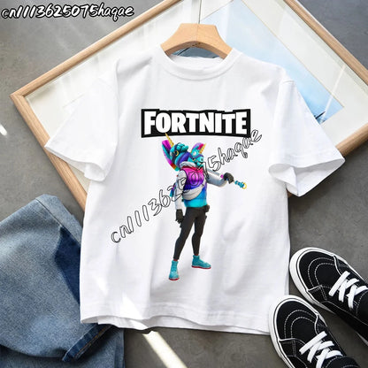 Summer New Fortnite Children T-shirts Cartoon Character Graphic T-shirt Casual Sports Short Sleeves Sports Tops Kids Boys Clothing