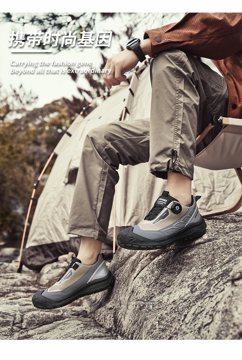 Rotary Buckle Men's Trekking Sneakers Outdoor Platform Hiking Shoes Comfortable Non-Slip Climbing Walking Shoes for Men