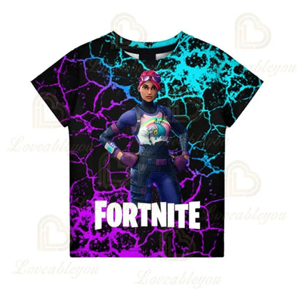 Fortnite T-Shirt für Jungen – Kinderoberteil für den Sommer, Kinderkleidung mit lustiger 3D-Battle-Royale-Game-Grafik, T-Shirt für Kleinkinder und Mädchen