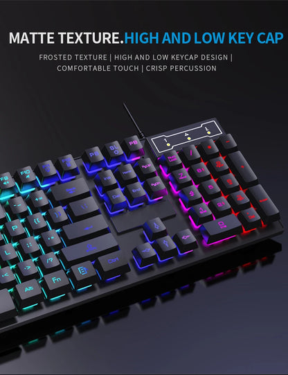 104 Keys Wired Keyboard with RGB Backlit Breathing Light Gaming Ergonomic Keyboard and Mouse Set for Computer Laptop Gamer Office