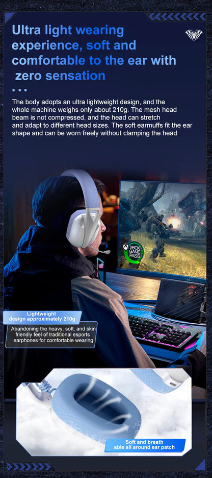 AULA S8 Gaming Headset Triple-Mode Wireless Bluetooth 5.3 Gaming Headset with Detachable Microphone, Lightweight Gaming Headset for PC, PS5, Switch & Mobile