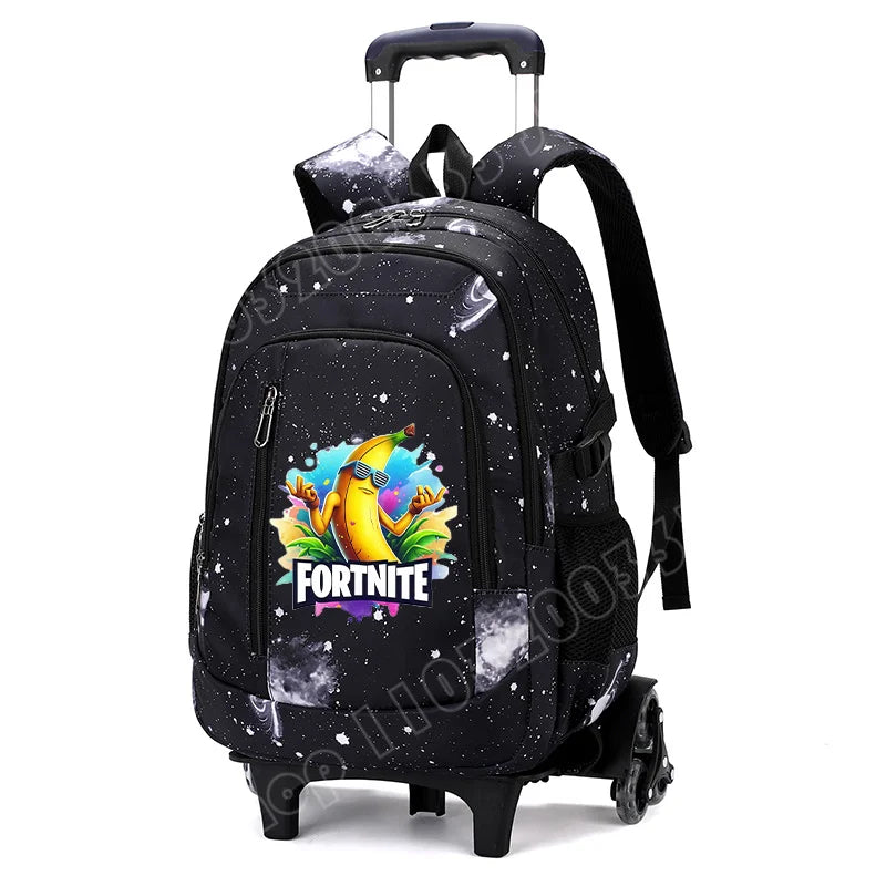 Fortnite 2 in 1 Trolley Backpack Starry Sky Print Large Capacity Waterproof Laptop Bag Stair Climbing Design Student Schoolbag