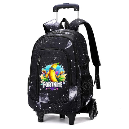 Fortnite 2 in 1 Trolley Backpack Starry Sky Print Large Capacity Waterproof Laptop Bag Stair Climbing Design Student Schoolbag