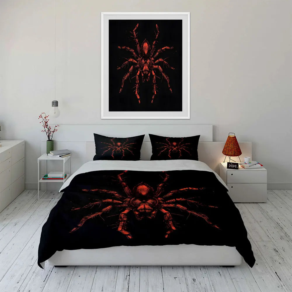 Red Spider Textured Artwork Pattern Duvet Cover Set Digital Print Colorful Polyester Bedding with Zipper Closure for Kids Gifts