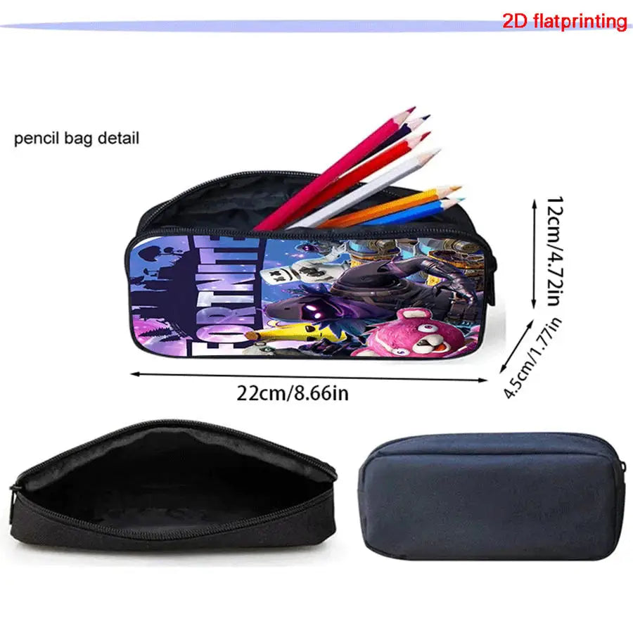 Lightweight FORTNITE 3Pcs Backpack With Front Pocket Lunch Bag Pencil Bag Free 3D Printed Keychain For Boys Girls Kids Aged 5-10