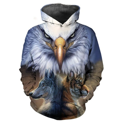 3D-Print-Hoodie mit Tiermotiven Tiger, Adler und Wolf für Herren und Damen, lockerer Oversize-Pullover, lässiges, beliebtes Mode-Sweatshirt für Herren