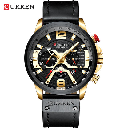 Ceas pentru bărbați CURREN 8329 – Stil sportiv casual, design militar, curea din piele, cronograf la modă, ceas de lux de la o marcă renumită