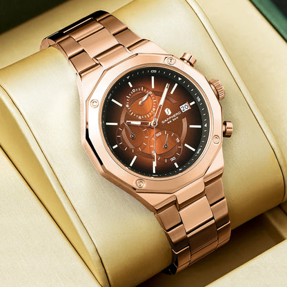 SAPPHERO Roségouden herenhorloge, modieus luxe horloge, roestvrijstalen horloge, waterdicht tot 50 m, herenhorloge, nieuwjaarscadeaus