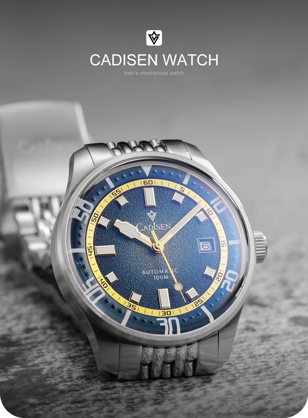 CADISEN Automatic Mechanical Watch Men's Silver Business Casual Waterproof Watch Japan MIYOTA 8215 Movement Domed Glass Men's Watch