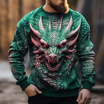 Chinese Dragon Printed Men's Hoodie Fashion 3D Dragon Pattern Sweatshirt Hip Hop Oversized Pullover Men's Clothing Monster Golf