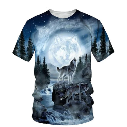 Dierenpatroon met wolf, 3D-print, heren-T-shirt met ronde hals, modieuze T-shirts, casual, korte mouwen, oversized, Y2K, Harajuku, unisex-kleding