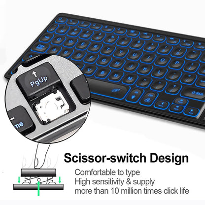 Backlit 7-Colors Bluetooth Keyboard with Touchpad 2.4G Wireless Multimedia Rechargable Keyboard for Laptop PC Tablet