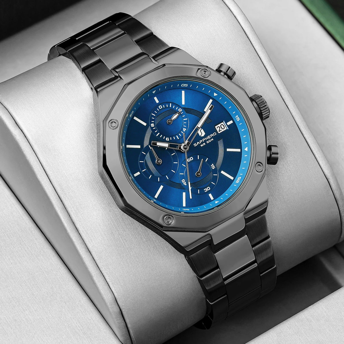 SAPPHERO Roségouden herenhorloge, modieus luxe horloge, roestvrijstalen horloge, waterdicht tot 50 m, herenhorloge, nieuwjaarscadeaus