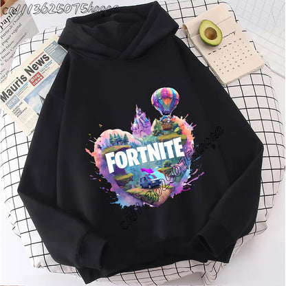 Casacos com capuz Fortnites para criança, sweatshirts anime Fortress Night, hoodies de jogo para primavera e outono, roupa desportiva infantil, presente