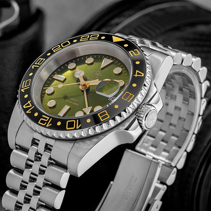 ADDIESDIVE Watch For Men Quartz GMT 20Bar Waterproof BGW9 Super Luminous 316L Stainless Steel Ceramic Bezel Watch