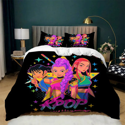 Juego de funda nórdica KPop de 3 piezas: funda nórdica ligera y suave de microfibra con cierre de cremallera