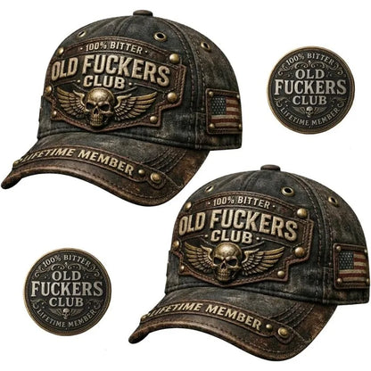 American Distressed Cotton Baseball Cap with Unique Embroidered Lettering Skeleton Motorcycle Style baseball Hat Outdoor Sun Hat