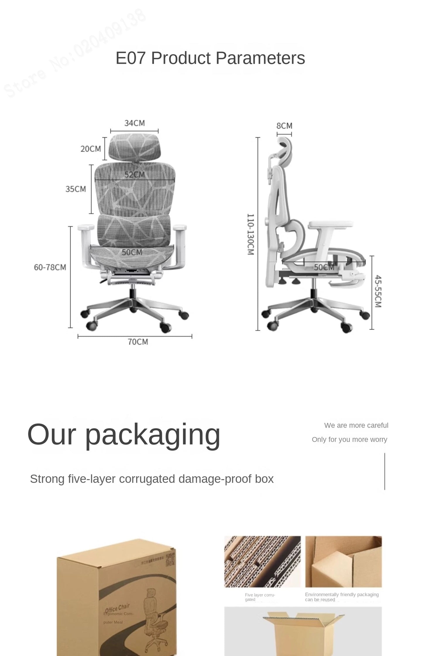 E07 Pro Ergonomic Office Chair Gaming Chair with Footrest, Adjustable Lumbar Support, Reclining Backrest, Comfortable Executive Desk Chair