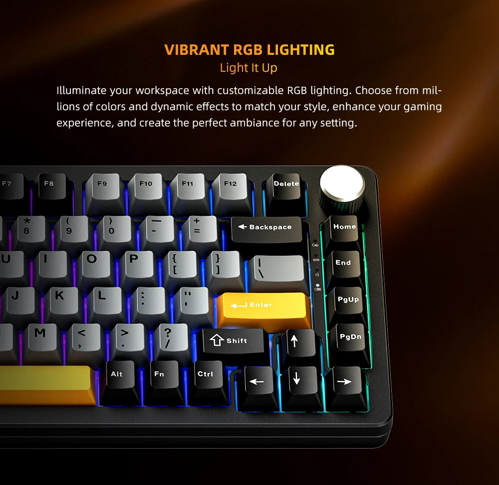 Machenike K600-B82W Mechanical Keyboard Tri-Modes Gasket Mounted 75% ANSI Layout RGB Backlit Wireless Gaming Keyboard