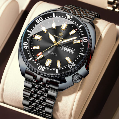 Montre homme POEDAGAR de luxe, style business, avec date et jour de la semaine, étanche et lumineuse, en acier inoxydable et à quartz.