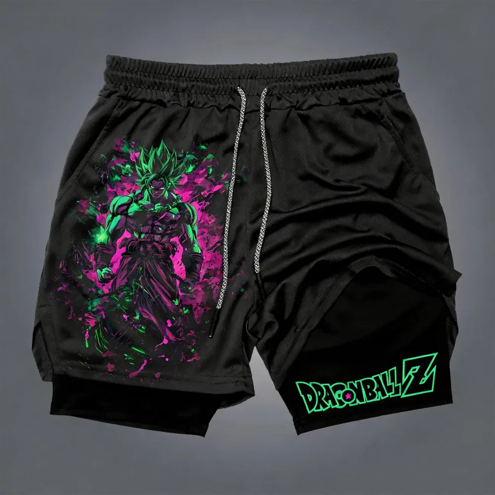 Pantalones cortos deportivos holgados unisex de Harajuku con estampado de anime de Goku de Dragon Ball, transpirables, de secado rápido y de doble capa. Nuevo producto de verano.