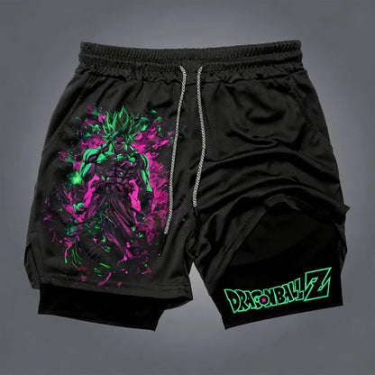 Pantalones cortos deportivos holgados unisex de Harajuku con estampado de anime de Goku de Dragon Ball, transpirables, de secado rápido y de doble capa. Nuevo producto de verano.