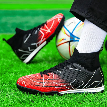 Nouvelles chaussures de Football professionnelles haut en cuir d'herbe artificielle jeunes étudiants chaussures de Football d'entraînement pour hommes et femmes sport
