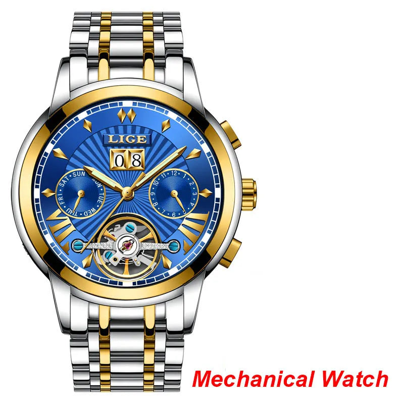 LIGE muške automatske mehaničke ručne satove – vrhunski luksuzni sat s tourbillonom, elegantan i vodootporan model, idealan za posao ili formalne prigode.