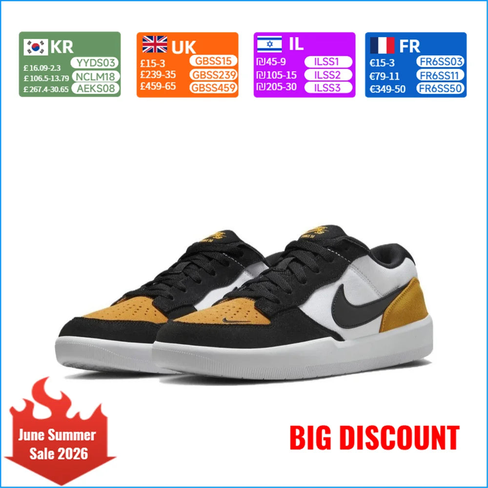 Nike SB Force 58 Low-Top Skate Shoes Unisex Black/White/Orange DV5477-700