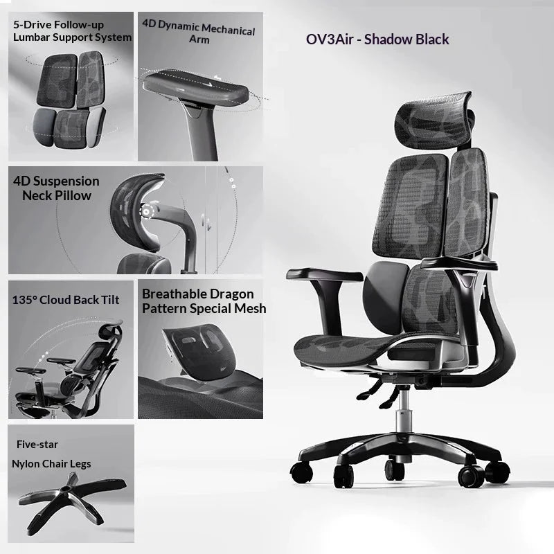 Ergonomic Office Mesh Chair Adjustable Executive Computer Chair with Rolling Swivel Base, Modern Gaming Chair for Home Office Desk Setup