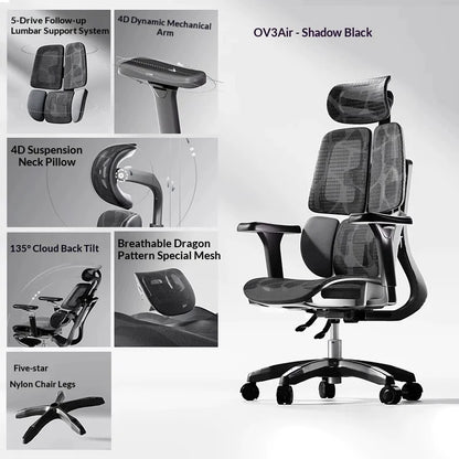 Ergonomic Office Mesh Chair Adjustable Executive Computer Chair with Rolling Swivel Base, Modern Gaming Chair for Home Office Desk Setup