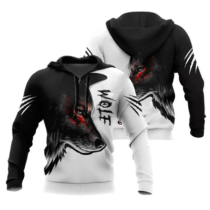 Moda Otoño: sudaderas con capucha con estampado de león y lobo, piel de tigre blanco en 3D por toda la prenda, sudadera de hombre, chaqueta unisex con cremallera, chaqueta informal