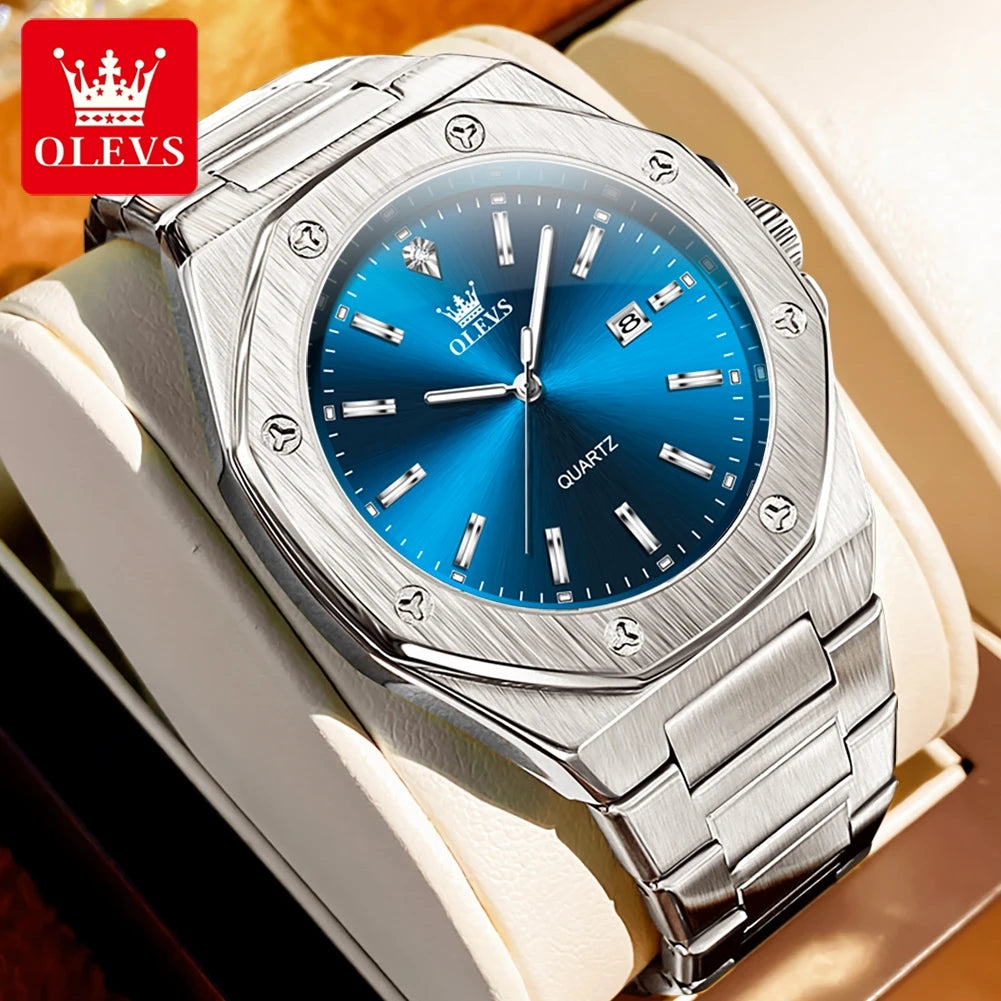 OLEVS Men's Watches Luxury Classic Fashion Fine Steel Original Brand Quartz Wristwatch for Man Waterproof Luminous Date reloj