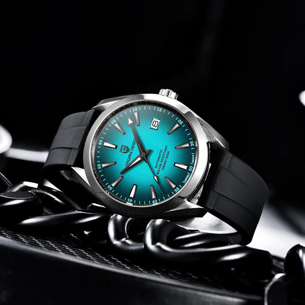 Montre de luxe pour homme PAGANI DESIGN – Modèle automatique mécanique (calibre 8215), en acier inoxydable, étanche, avec affichage de la date et aiguilles luminescentes