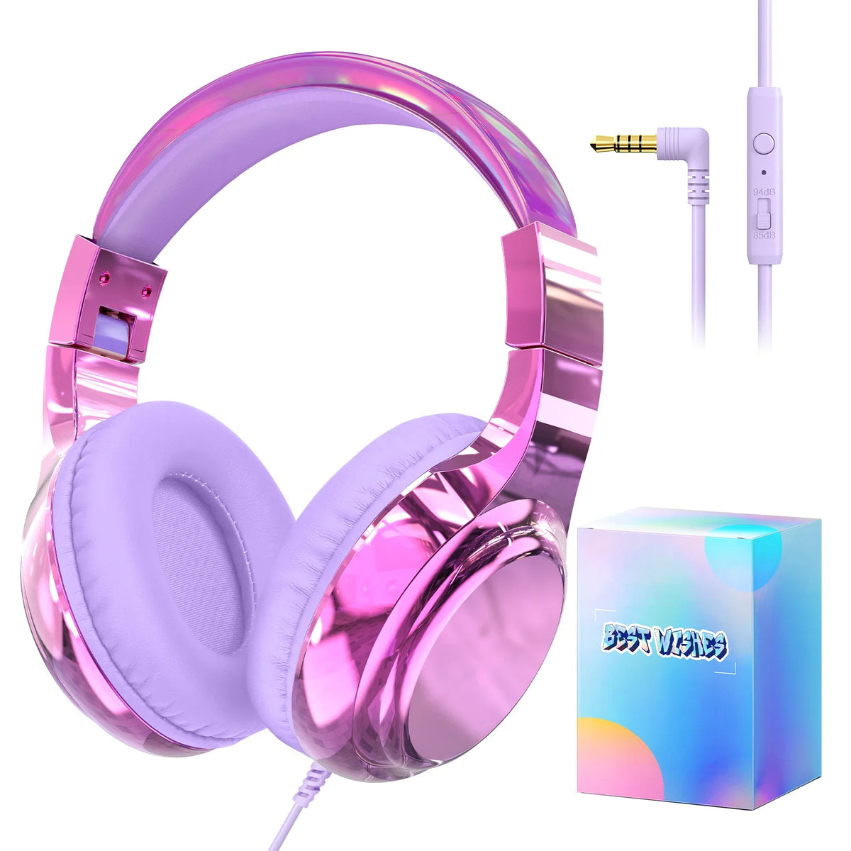 Casque filaire pour enfants pour l'école, volume limité 85/94 dB, casque supra-auriculaire pour filles, casque de jeu pliable avec micro