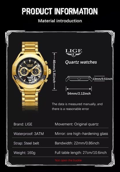 LIGE Luxe herenhorloges Casual zakelijk horloge Herenmode Waterdicht Militair herenhorloge met kwarts Montre Homme