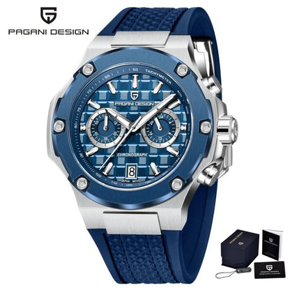 PAGANI DESIGN PD-YS032 Men's Quartz Watch 44mm Japan VK64 Movement Stainless Steel Case Rubber Strap Sapphire Glass 100M Waterproof