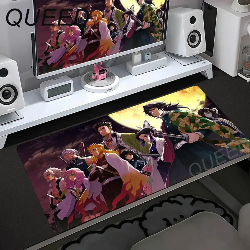 Tapete de Secretária para Computador e Teclado, Tapete de Rato Anime com Rapariga Kawaii, 900x400mm, Borracha Antiderrapante, Demon Slayers XL